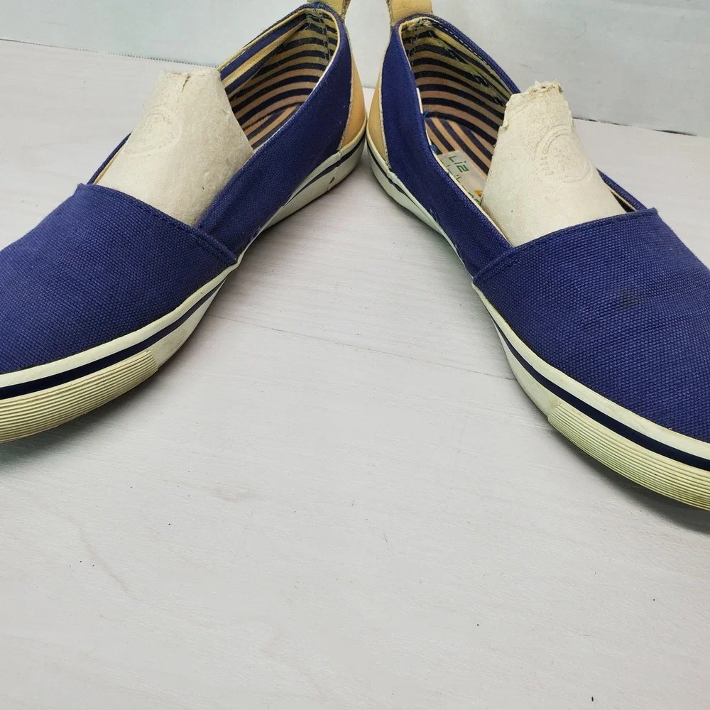 Liz Claiborne Casual Canvas Slip On‎ Sneakers Shoes Blue White Stripe Size 10
